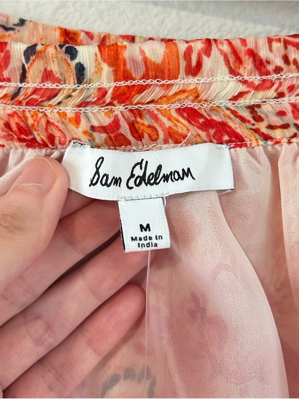 Sam Edelman Bree Flowy Tiered Mini Skirt Peach Pink Sz M Boho Tropical Fairycore